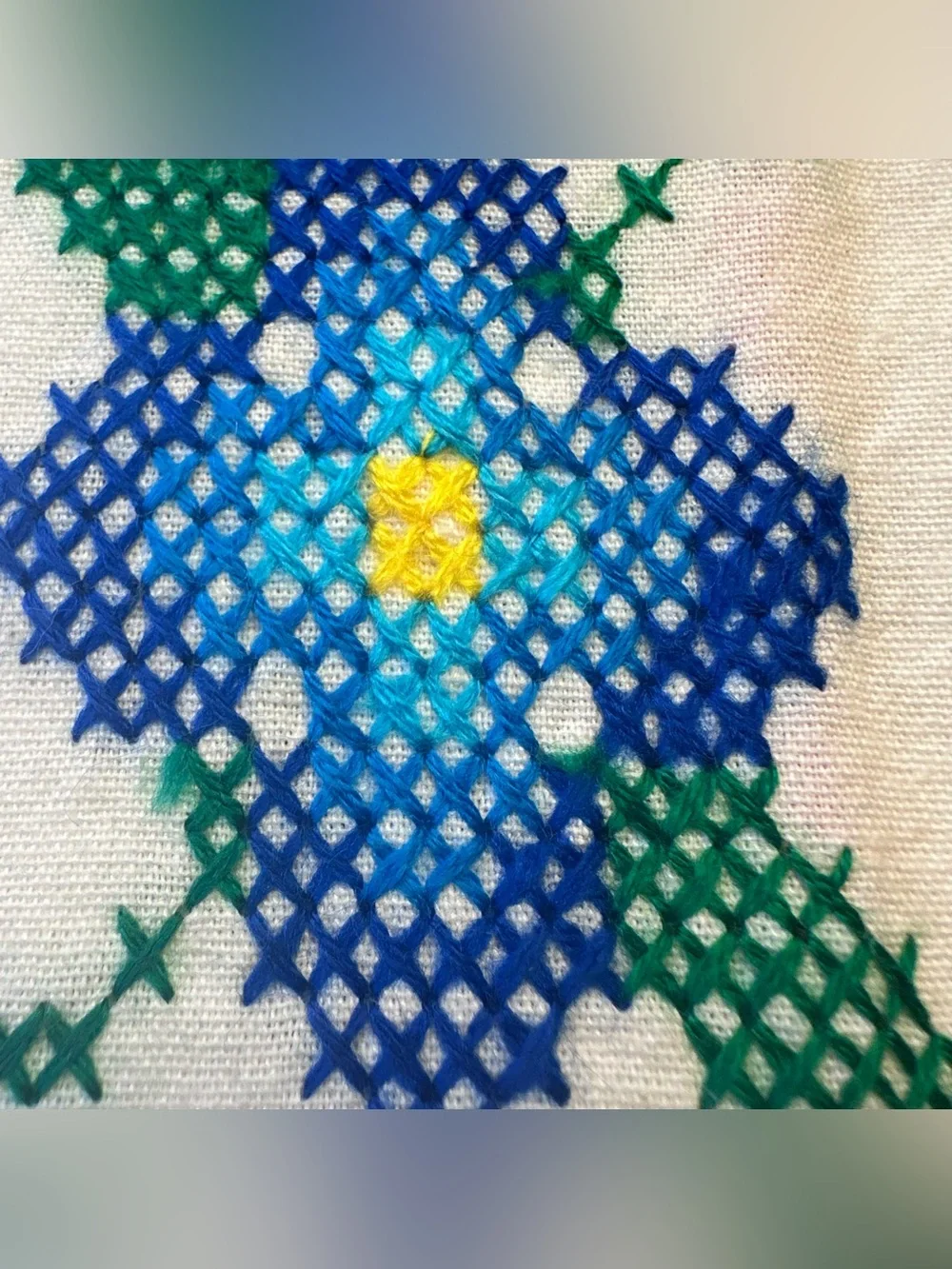 Vintage 4 Hand Embroidered Napkins Blue Flower Cross-Stitch 11
